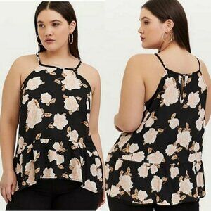 Torrid Black & Pink Floral Peplum Georgette Drop Waist Tank Top Women's Size 3X